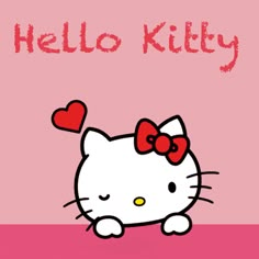 the hello kitty wallpaper is pink and has a red bow on it's head