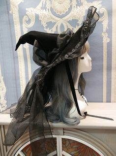 Witch Hats Costume, Retro Witch, Black Witch Hat, Rose Thorns, Witch Costumes, Wizard Hat, Witch Dress, Pearl Lace, Magic Hat