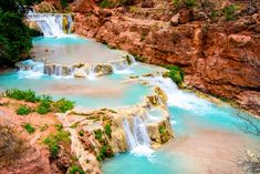 there are many small waterfalls in the water