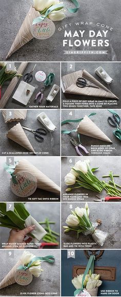 the instructions for making flowers are shown in several different ways, including paper and scissors