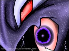 an anime character with blue eyes and purple hair is staring at the camera while it's raining