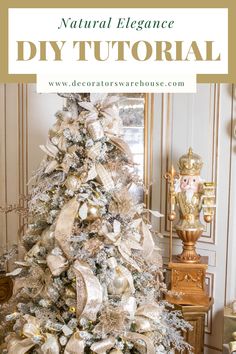 a white christmas tree with gold and silver decorations