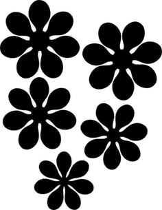 four black and white flower silhouettes on a white background, each with different petals