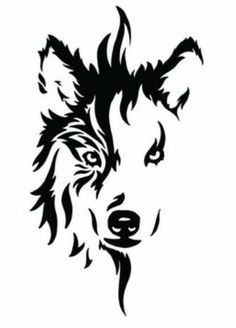 a black and white drawing of a wolf's head