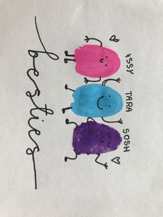 three children's handprints with the words happy birthday written in different colors