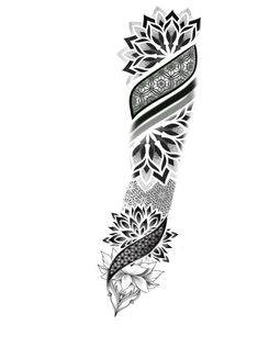 a black and white tattoo design with flowers