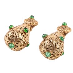 Product Description: Part of Kenneth Jay Lane's larger Filigree Collection, this antique gold-plated drop clip-on earring is embellished with glass emerald stones for the ultimate feeling of romance.  Dimensions: 2.5" Style Number: 7399EGE Emerald Stone, Kenneth Jay Lane, Clip Earrings, Antique Gold, Clip On Earrings, Jay, Emerald, Gems, Plating