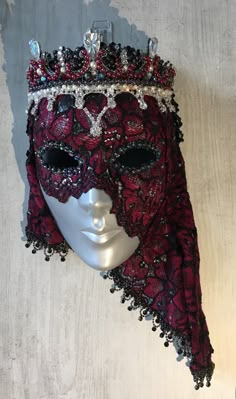 Striking full face mask in deep maroon colourings Features attachment so it can be hung from wall hook Handcrafted and unique Each Tiaura Arts piece comes with signed and dated certification detailing its unique title and catalogue number.  To see the full range of my work, I invite you to visit my website: www.tiauraarts.com.au Deep Maroon, Mask Masquerade, Mask Ideas, Cool Masks, Masquerade Masks, Full Face Mask, Costume Masks, Accessory Ideas, Masks Masquerade