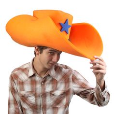 Orange 50 Gallon Foam Cowboy Hats. Oh yeah! #gccougars Sheriff Badge, Cowboy Costume, Stage Props, Oh Yeah, Hat Band, One Size Fits All, Cowboy Hats, Silver Color, 50 %