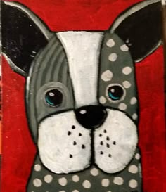 a painting of a dog with polka dots on it