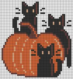 a cross stitch pattern with two cats and a pumpkin