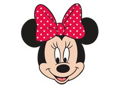 a minnie mouse face with a red bow on it's head and polka dots