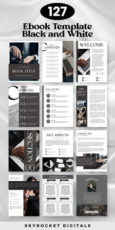 an image of a white and black website page with the title'17 ebook templates,