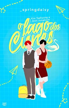 a poster with two people standing next to each other, one holding a basketball and the other holding a suitcase