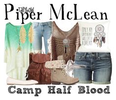 a group of different outfits and accessories with the words camp half blood on top of them