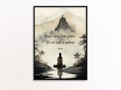 This beautiful Buddha Quote Print features the inspiring words of the great teacher himself: "Peace comes from within. Do not seek it without." This Inspirational Quote is perfect for those seeking to incorporate more mindfulness and meditation into their daily lives, making it an ideal choice for Yoga Room Decor or any space in need of Spiritual Wall Art. The calming and serene design of this Meditation Art serves as a reminder to look within ourselves for true peace and happiness, rather than Room Decor Spiritual, Serene Design, Beautiful Buddha, Yoga Room Decor, Buddha Quote, Meditation Art, Quote Wall Art, Yoga Room, Quote Wall