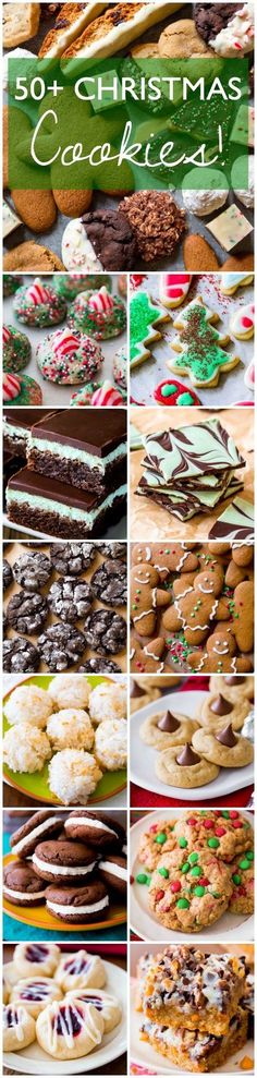 christmas cookies and desserts collage with the words, 50 christmas cookie ideas on it