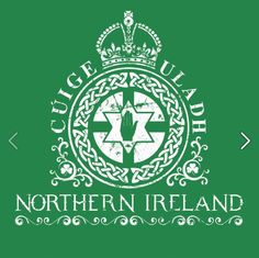 the logo for northern ireland on a green background with white lettering and a crown in the center