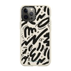 an iphone case with black and white graffiti on it