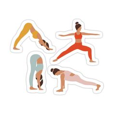 yoga stickers are shown in four different positions, including one woman doing the splits