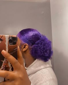 Purple Hair On Natural Hair, Purple Hair Dye Ideas For Black Hair, Purple Dye On Black Hair, Dyed Natural Hair Purple, Purple Dyed Hair Black Women, Colored Hair For Black Women, Black Girls With Dyed Hair, Purple Hair Dye Ideas, Purple Natural Hair Black Women