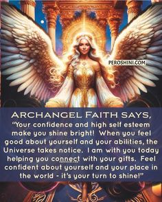 an angel with wings and the words, archangel faith says