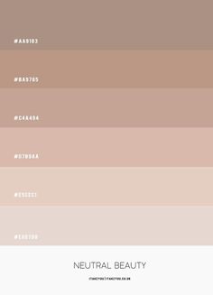 the color palette for neutral beauty is shown in shades of pink, brown and beige