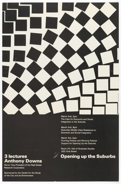 an advertisement with black and white squares on it