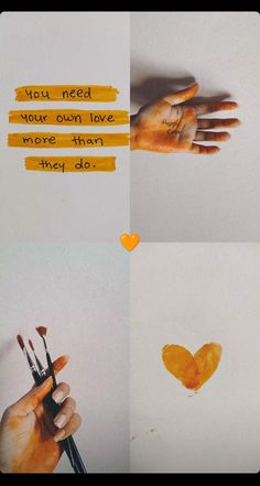 two pictures with words written on them, one is holding a paintbrush and the other has an orange heart