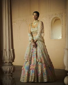 A Royal Tapestry Of Nostalgic Beauty & Timeless Regalia, Seema Gujral Presents “Portraits”- Couture 2020 Seema Gujral, Green Lehenga, Embroidered Lehenga, Indian Bridal Outfits, Sharara Set, Lehenga Designs, Indian Fashion Designers, Mirror Work