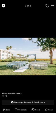 the wedding venue is set up for an outdoor ceremony