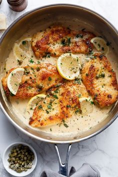 chicken with lemons and capers in a white sauce