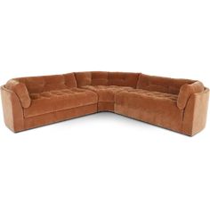 a brown sectional couch with two reclinings on the back and one end facing each other