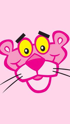 a pink cat with yellow eyes on a pink background