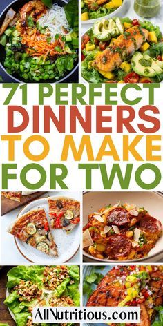 the cover of 7 perfect dinners to make for two, with pictures of different dishes