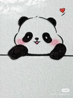 a drawing of a panda bear peeking out from behind a white wall with the words i love you written on it