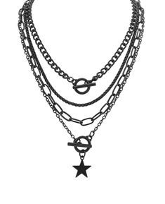 PRICES MAY VARY. GOTHIC PUNK GRUNGE BLACK LAYERED STAR CHAIN CHOKER NECKLACES : This black layered star choker necklace is an ideal for any occasion, including parties, proms, fashion shows, nightclubs, and anniversaries. And it can add an excellent fashion touch to your dress on any festival, such as Mother's Day, Valentine's Day, Christmas Day, New Year's Day, or others MATERIALS: Meticulously crafted from high-quality zinc alloy SIZE: The first chain length is 13.7 inches, the second chain le Dark Fairy Necklace, Punk Style Star Shaped Metal Necklace, Black Star Charm Jewelry, Punk Star-shaped Necklace For Parties, Black Star Charm Choker Necklace, Punk Style Black Chain Necklace, Black Grunge Necklace For Gift, Alternative Black Chain Jewelry, Black Alternative Style Jewelry With Chain