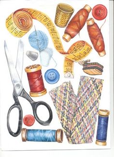 an illustration of sewing supplies and thread