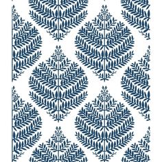 a blue and white pattern with leaves on it