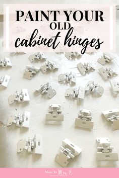 the words paint your old cabinet hinges are overlaid with lots of white hardware