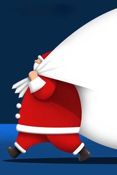 a cartoon santa claus carrying a giant pillow