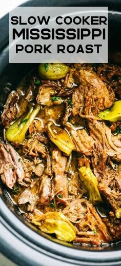 slow cooker mississippi pork roast in a crock pot