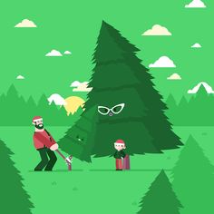 two people are standing in front of a christmas tree with glasses on it and one person is holding a pair of scissors