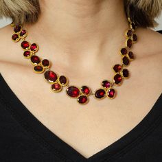 Georgian Garnet Riviere Necklace of 14k Gold - Trademark Antiques Ruby Aesthetic, Riviere Necklace, Evil Woman, Piercings Earrings, Dragon Queen, Fancy Jewelry Necklace, Diamond Bracelet Design, Hades And Persephone, Jewelry Post