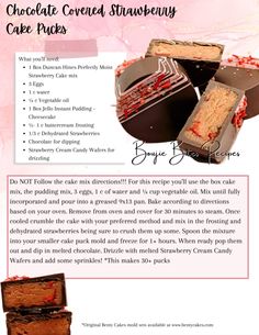 the recipe for chocolate covered strawberry cake is shown in an advertisement with information about how to make it