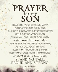 a poem written in black and white with the words prayer for my son on it