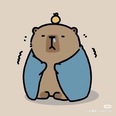 a cartoon bear with an inflatable pillow around its neck