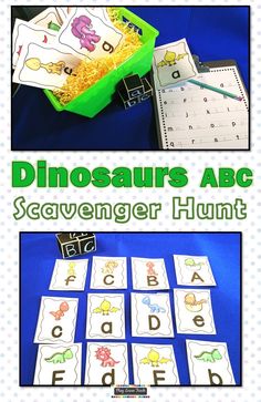 dinosaur's abc scavenger hunt for kids to practice their letters and numbers