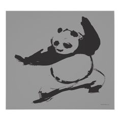 a black and white painting of a panda bear