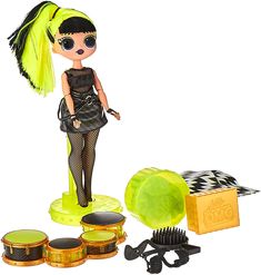 a doll is standing next to some hair accessories